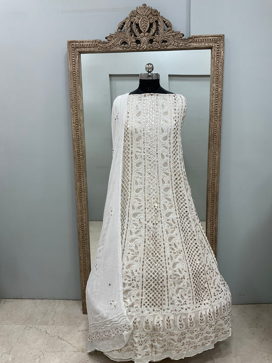 Georgette Anarkali Heavy Gota Mirror And Pearl Work White 10
