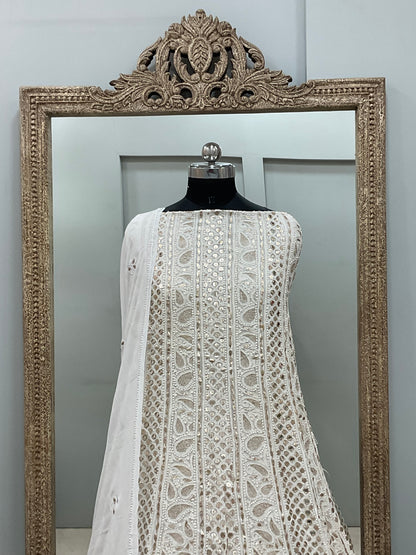 Georgette Anarkali Heavy Gota Mirror And Pearl Work White 10