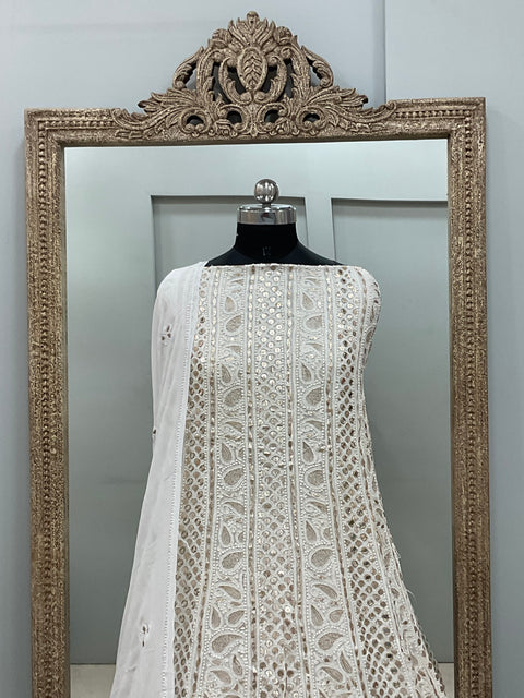Georgette Anarkali Heavy Gota Mirror And Pearl Work White 10
