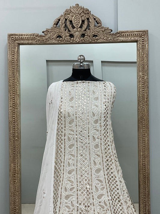 Georgette Anarkali Heavy Gota Mirror And Pearl Work White 10