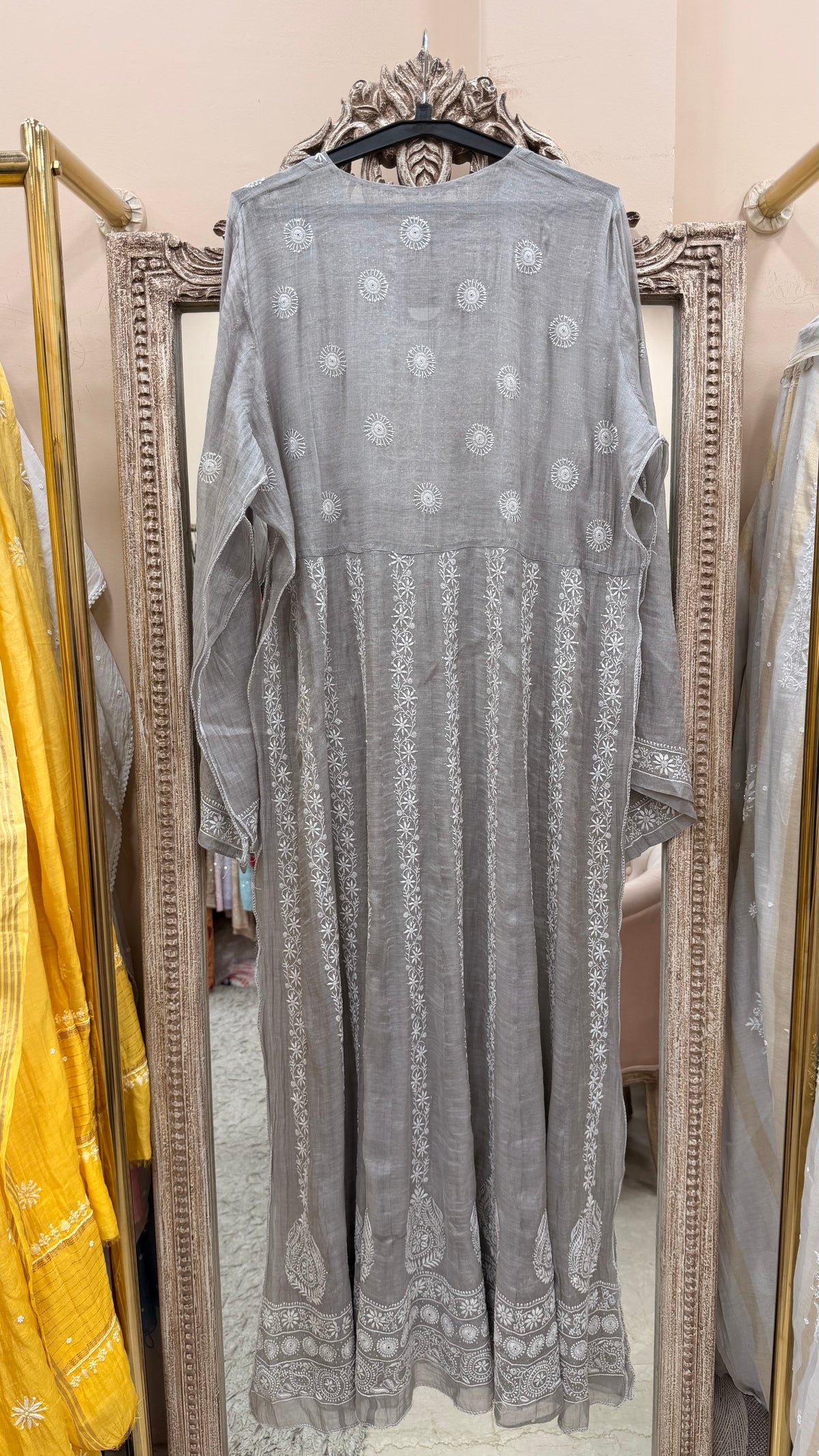 Pure Tissue Semistiched Anarkali Sequence Work With Dupatta Silver