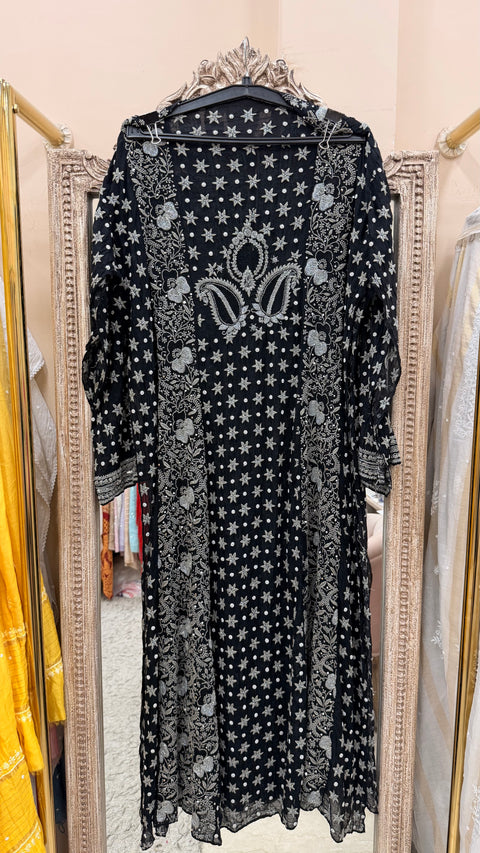 Pure Mul Anarkali Heavy Pearl And Cutdana Work With Dupatta Black