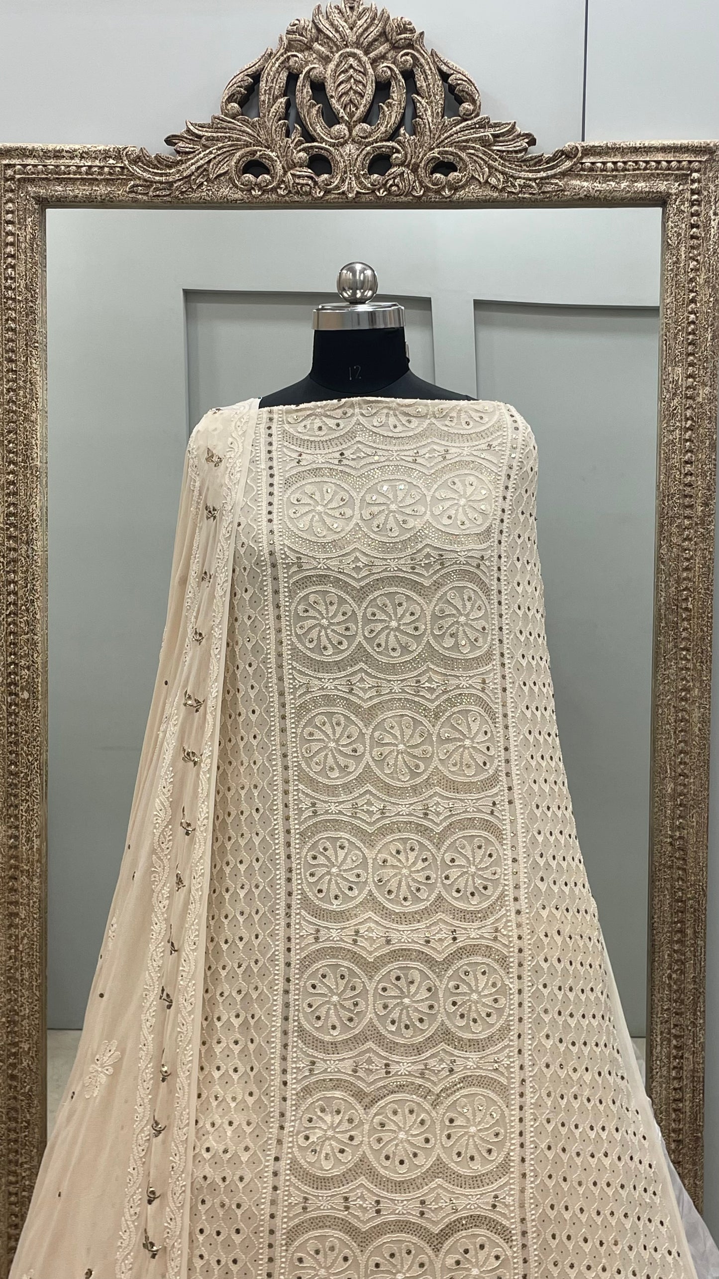 Pure Georgette Heavy Dana Mukaish Beige