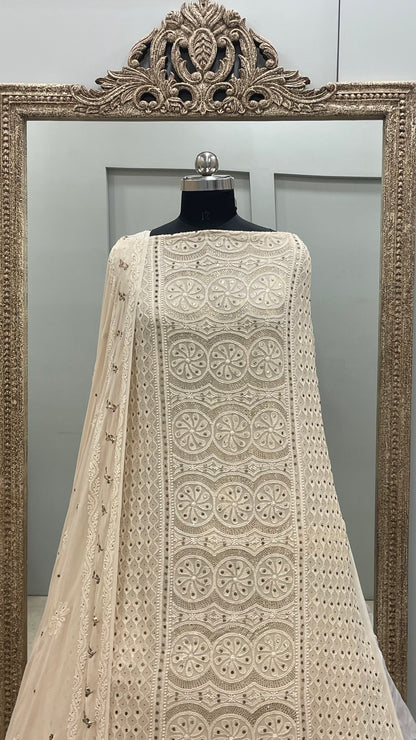 Pure Georgette Heavy Dana Mukaish Beige