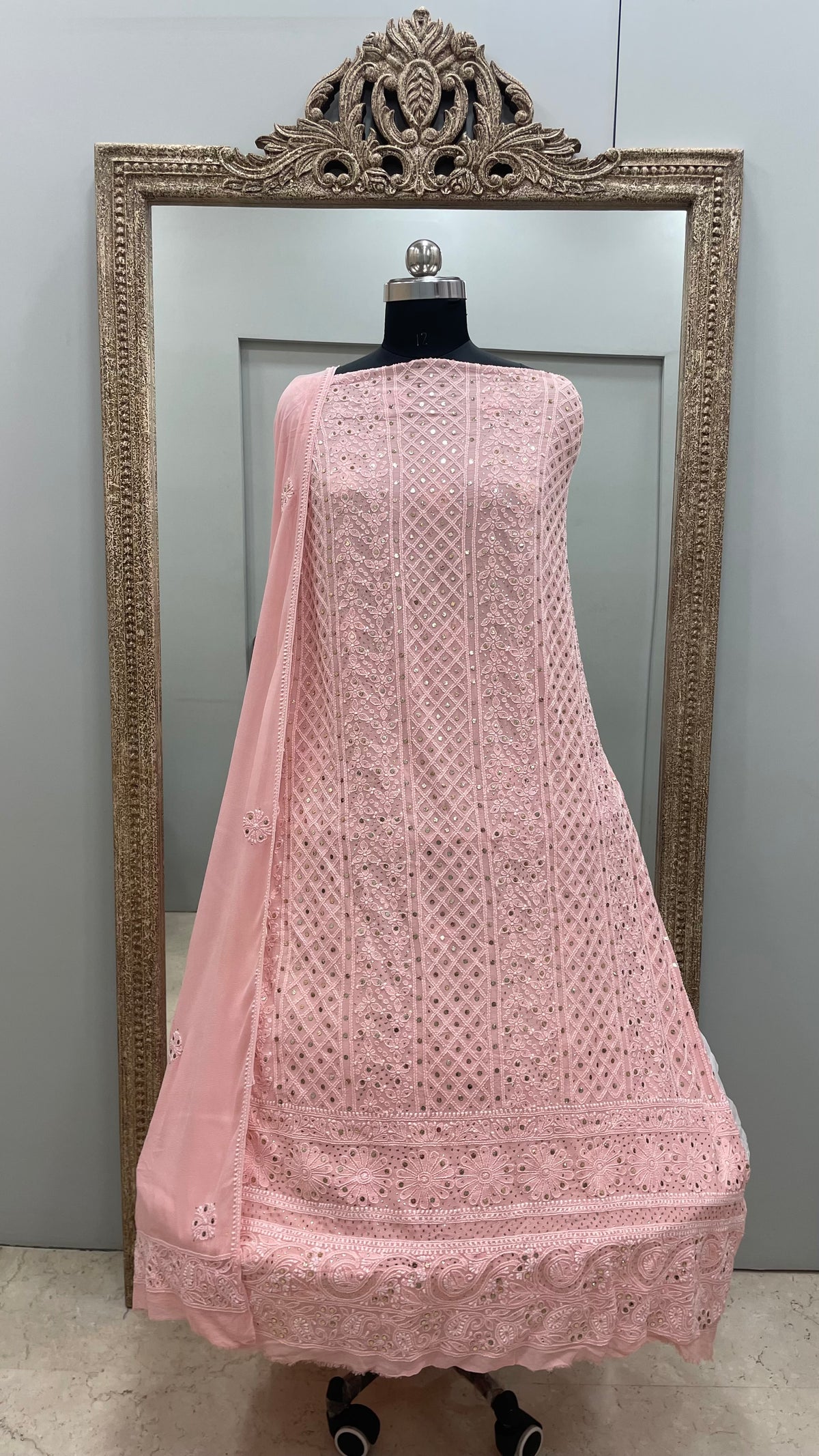 Pure Georgette Heavy Dana Mukaish Pink