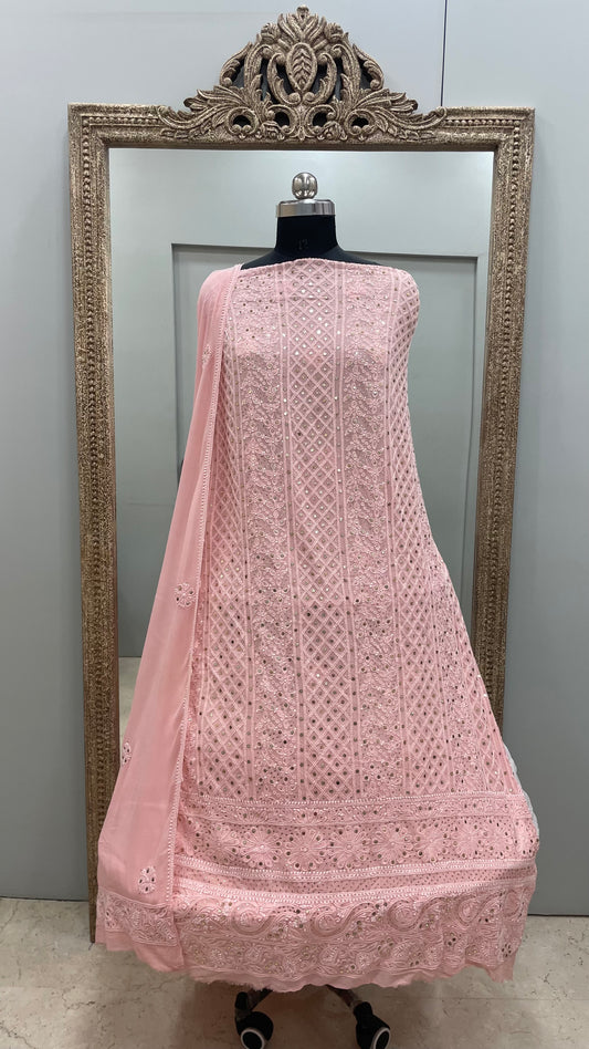 Pure Georgette Heavy Dana Mukaish Pink