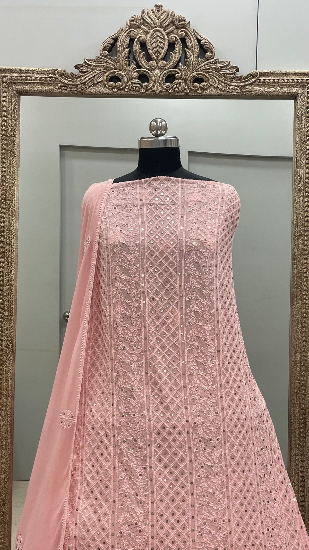 Pure Georgette Heavy Dana Mukaish Pink