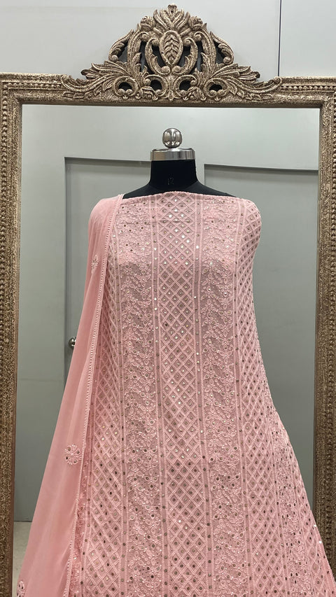 Pure Georgette Heavy Dana Mukaish Pink