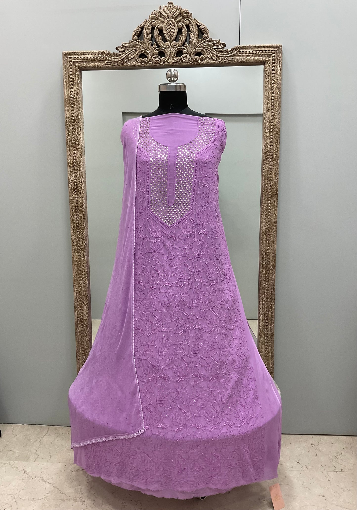 Chikan Mukaish Georgette Shirt and Chiffon Dupatta  Purpel