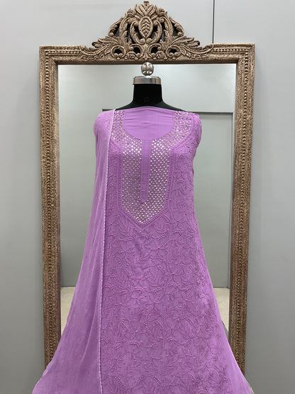 Chikan Mukaish Georgette Shirt and Chiffon Dupatta  Purpel