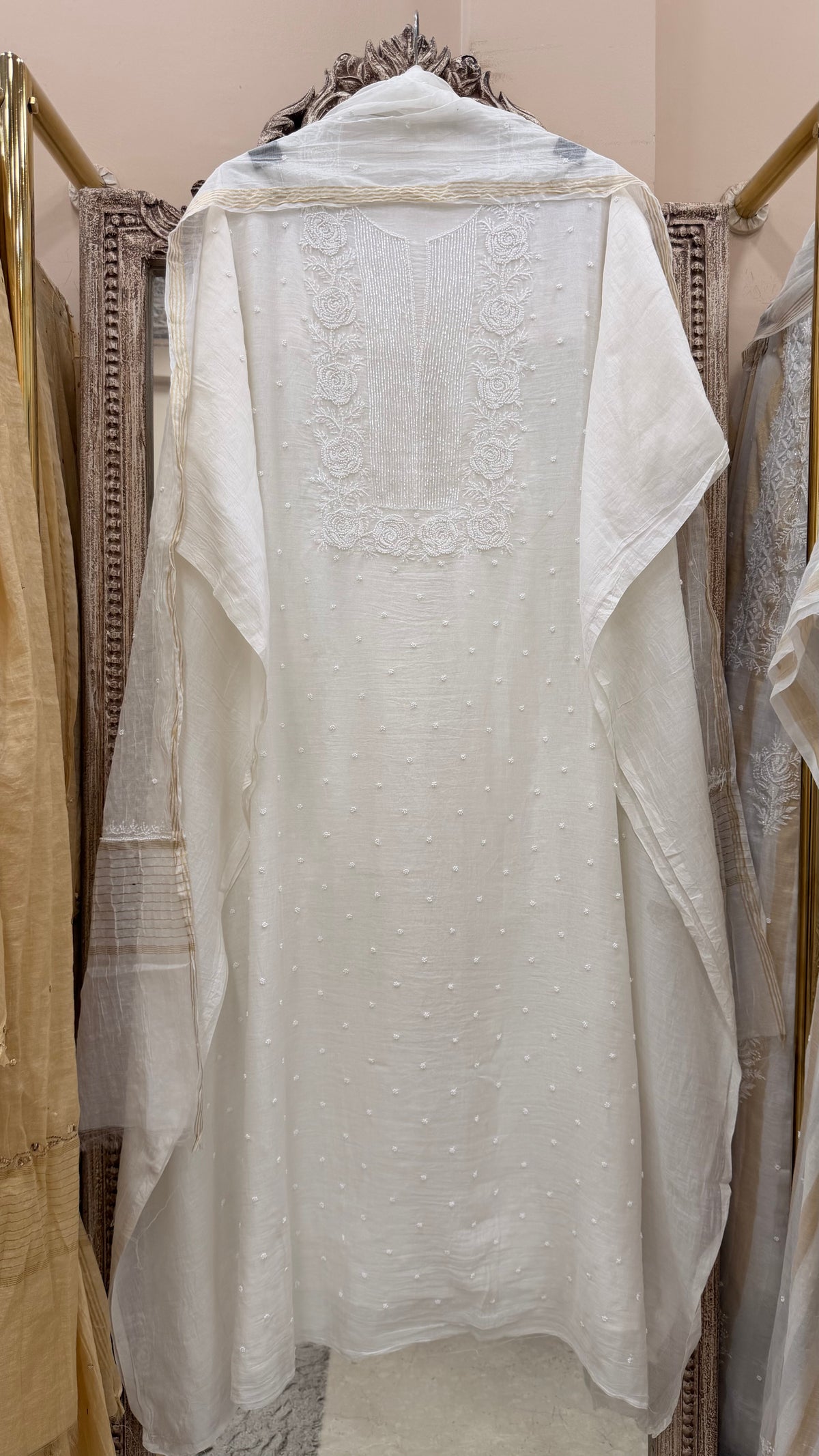 Pure Mulmul Cotton  Kurta Pearl And Addon Work With Dupatta White 01