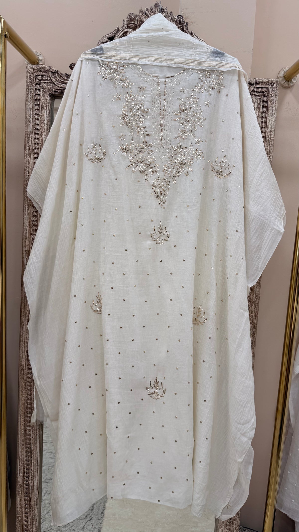Pure Mulmul Cotton Kurta Badla Work With Dupatta White 01