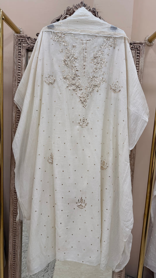 Pure Mulmul Cotton Kurta Badla Work With Dupatta White 01