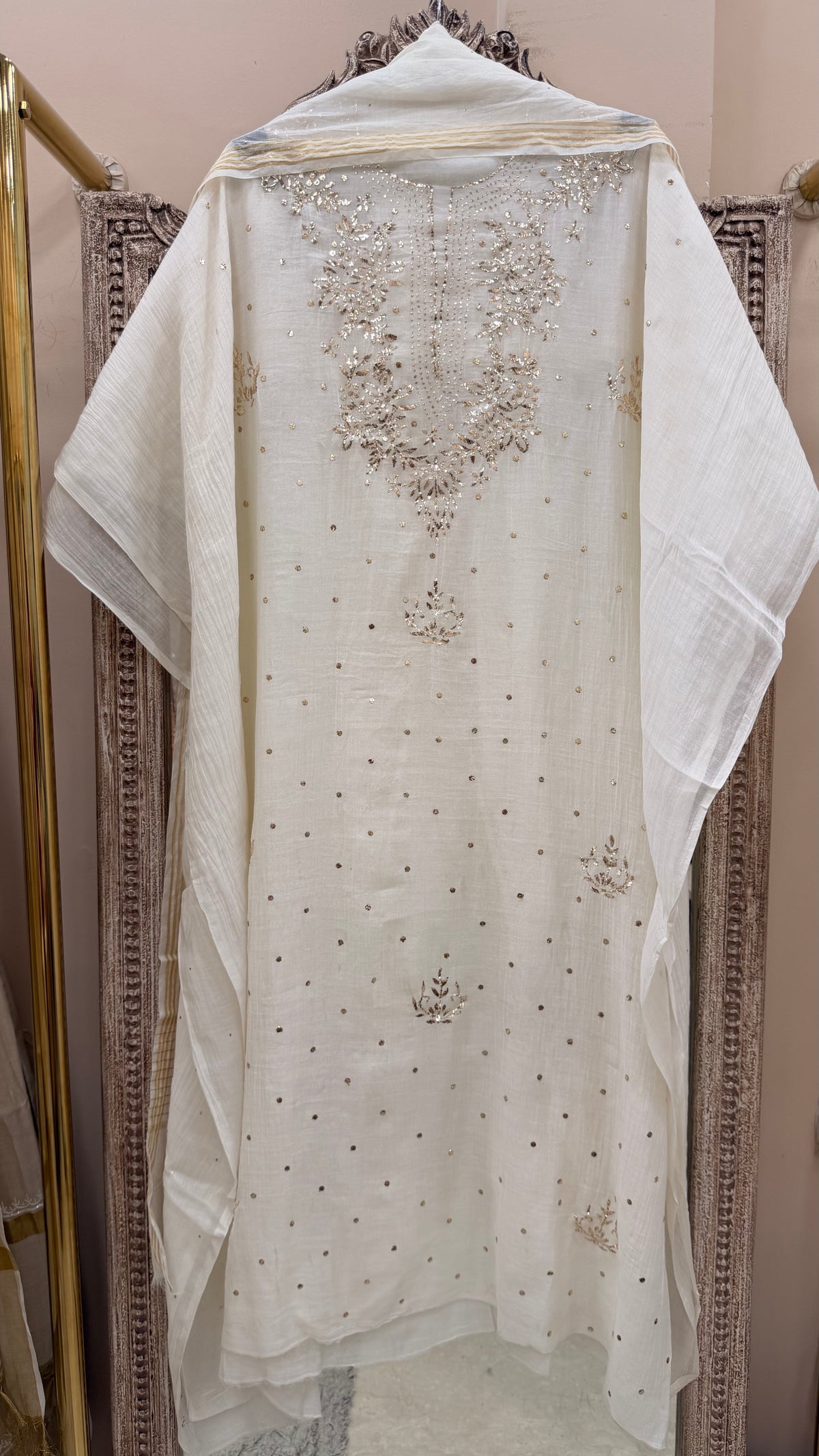 Pure Mulmul Cotton Kurta Badla Work With Dupatta White 03