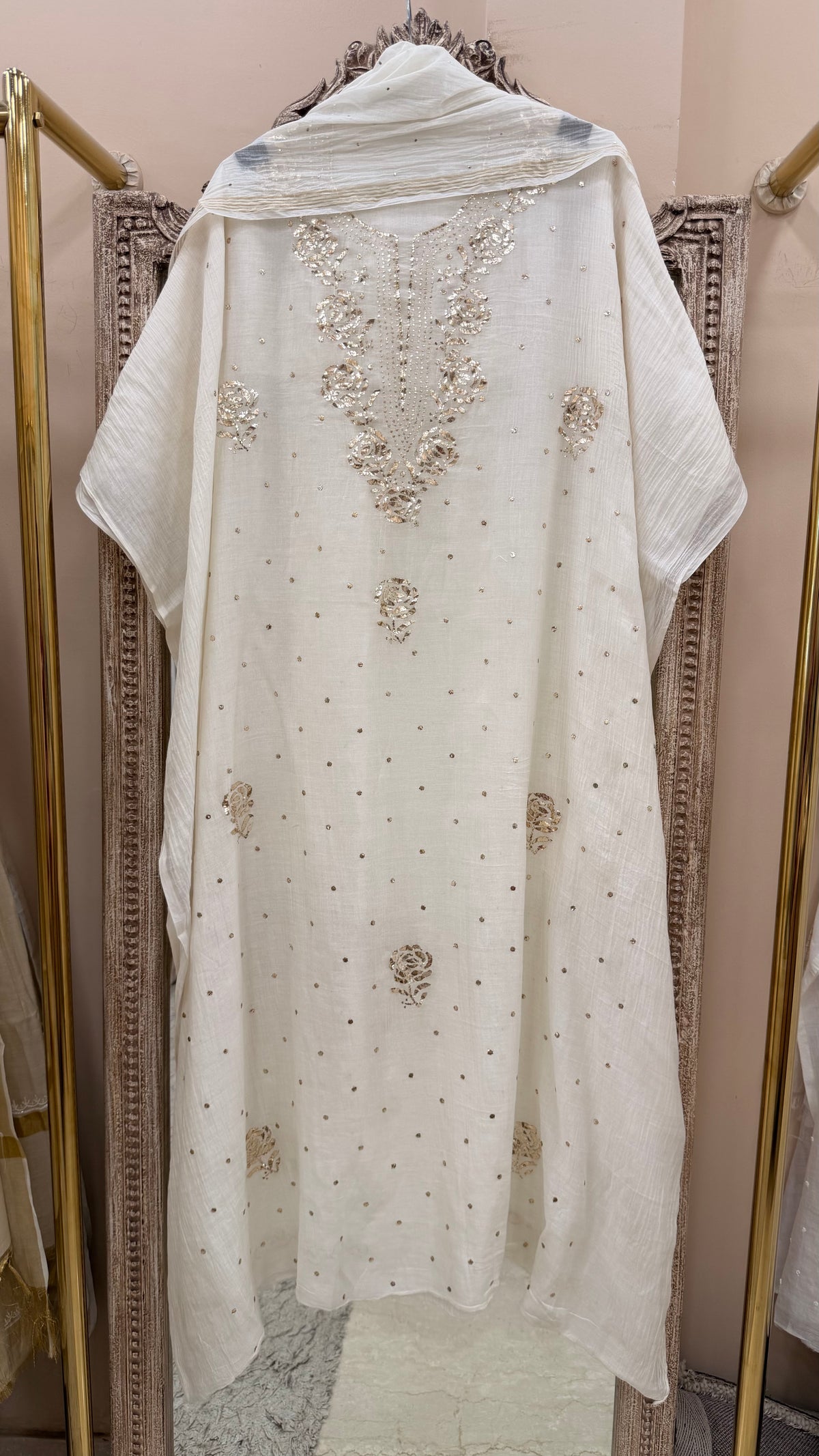 Pure Mulmul Cotton Kurta Badla Work With Dupatta White 04
