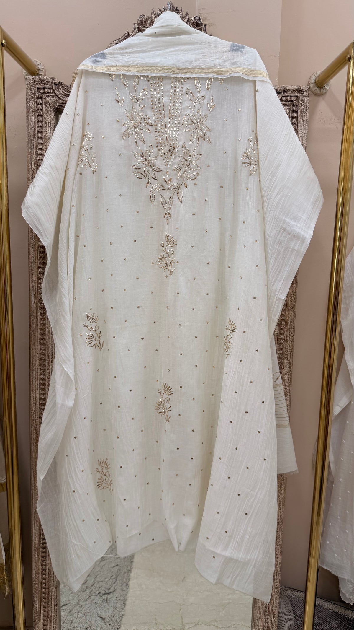 Pure Mulmul Cotton Kurta Badla Work With Dupatta White 05