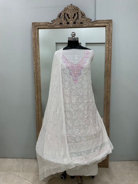 Pure Georgette Heavy Pearl Cutdana and Sequence Designer Off White
