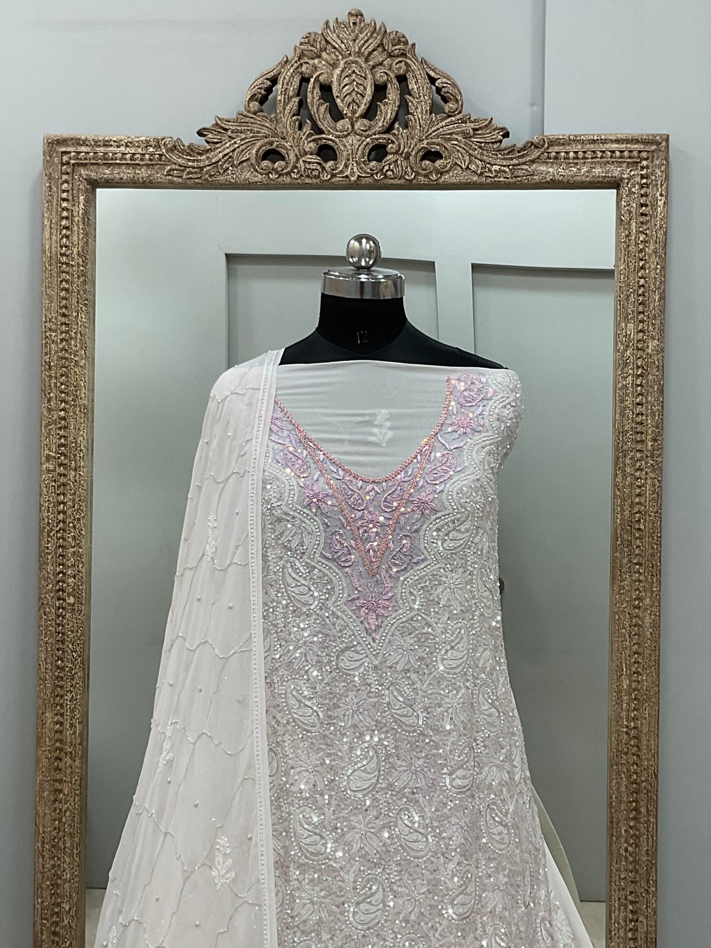 Pure Georgette Heavy Pearl Cutdana and Sequence Designer Off White