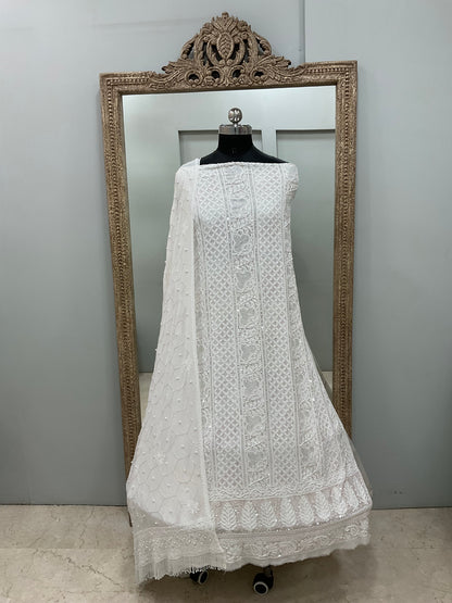 Pure Georgette Heavy Pearl Cutdana and Sequence Designer Off White
