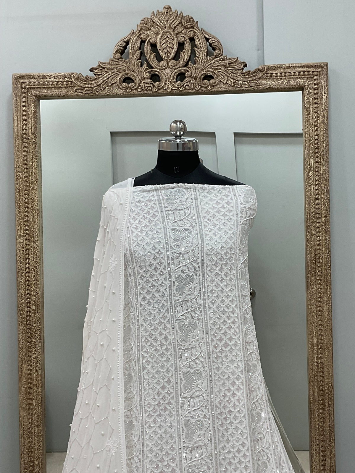 Pure Georgette Heavy Pearl Cutdana and Sequence Designer Off White