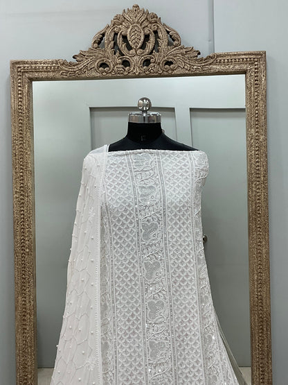 Pure Georgette Heavy Pearl Cutdana and Sequence Designer Off White