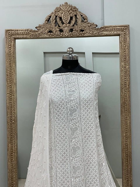 Pure Georgette Heavy Pearl Cutdana and Sequence Designer Off White