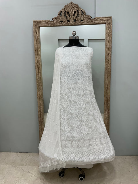 Pure Georgette Heavy Pearl Cutdana and Sequence Designer Off White