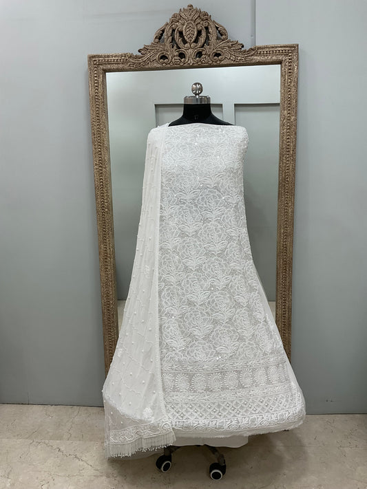 Pure Georgette Heavy Pearl Cutdana and Sequence Designer Off White
