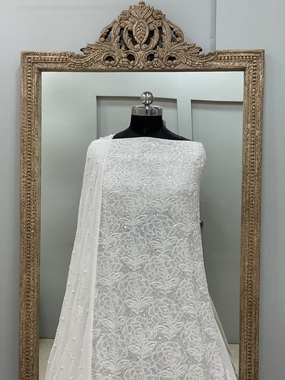 Pure Georgette Heavy Pearl Cutdana and Sequence Designer Off White