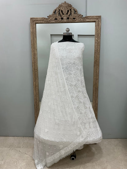 Pure Georgette Heavy Pearl Cutdana and Sequence Designer Off White