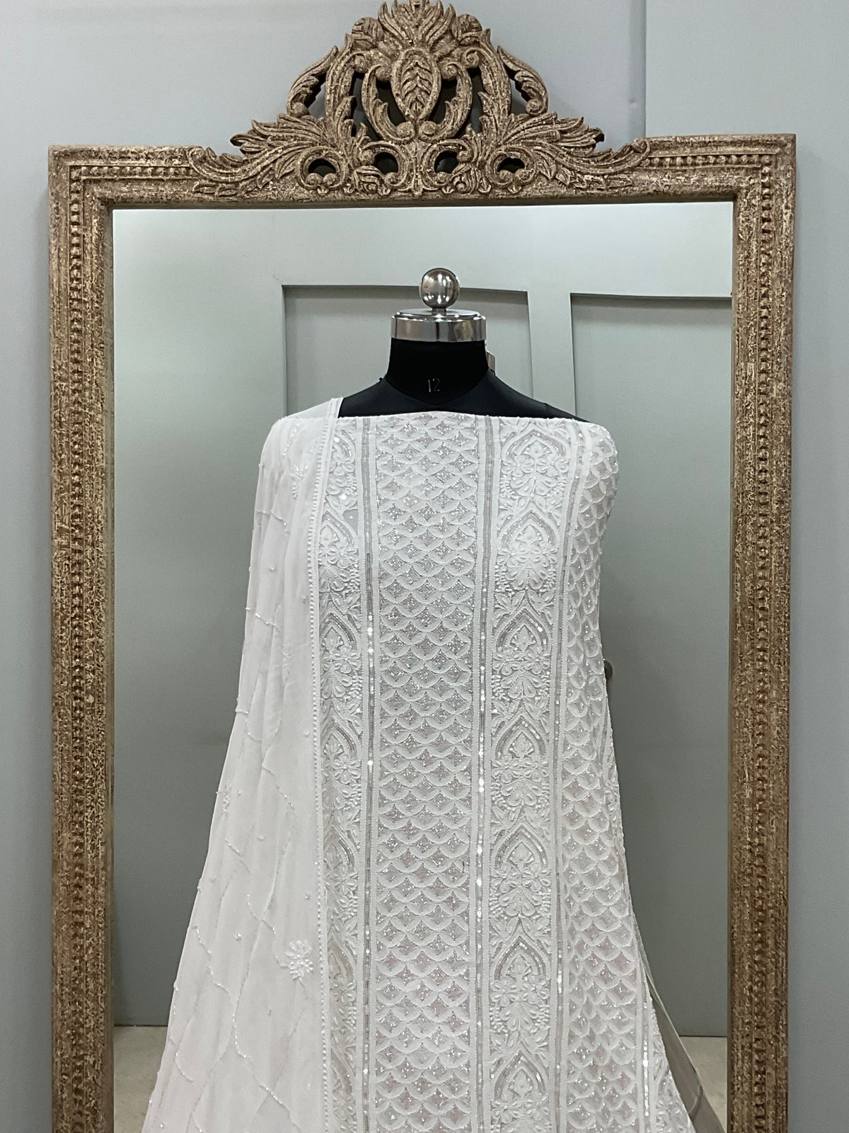 Pure Georgette Heavy Pearl Cutdana and Sequence Designer Off White