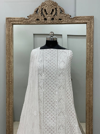 Pure Georgette Heavy Pearl Cutdana and Sequence Designer Off White