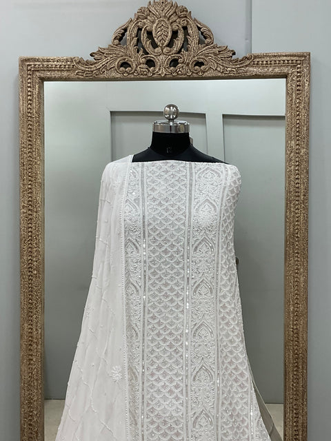 Pure Georgette Heavy Pearl Cutdana and Sequence Designer Off White