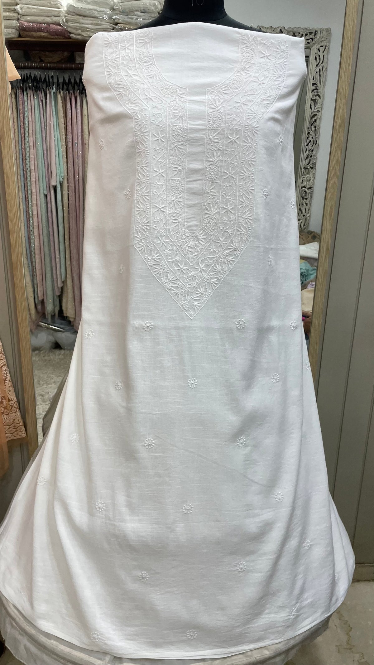 Gents Kurta Pure Linen Cotton Booty Off White 01