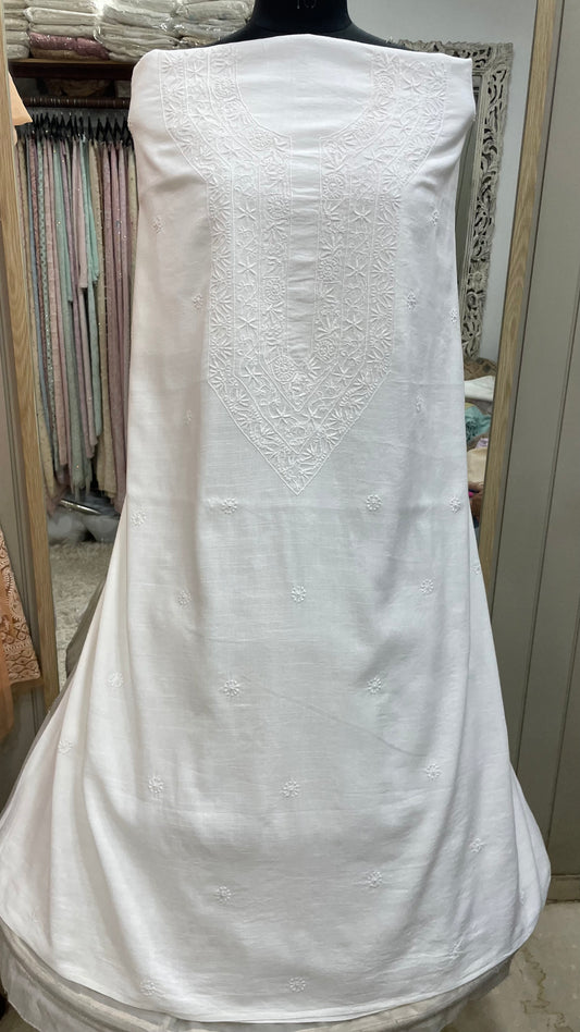 Gents Kurta Pure Linen Cotton Booty Off White 01