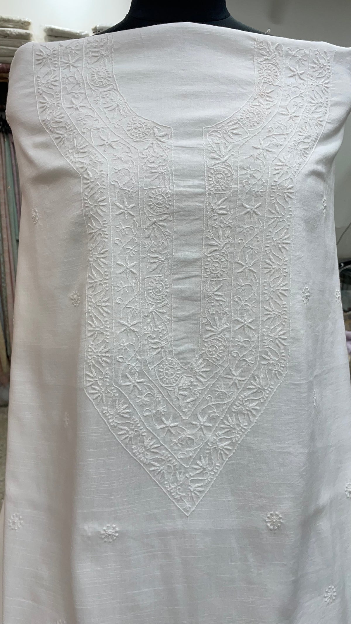 Gents Kurta Pure Linen Cotton Booty Off White 01