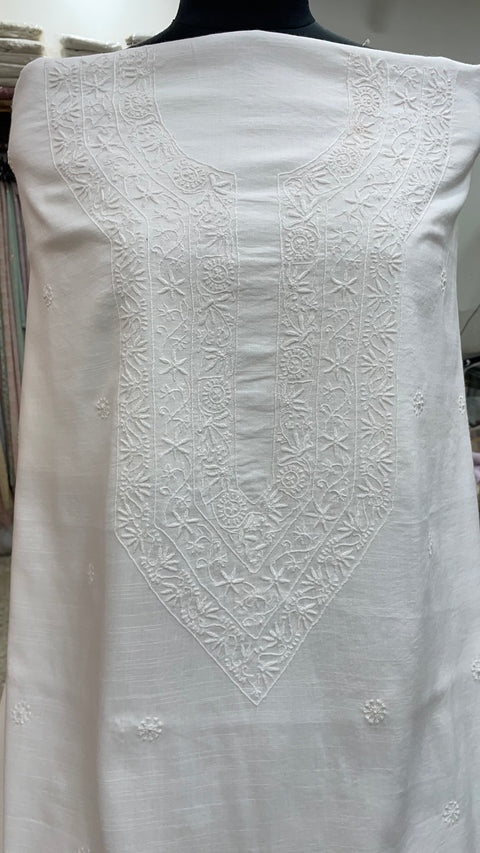 Gents Kurta Pure Linen Cotton Booty Off White 01
