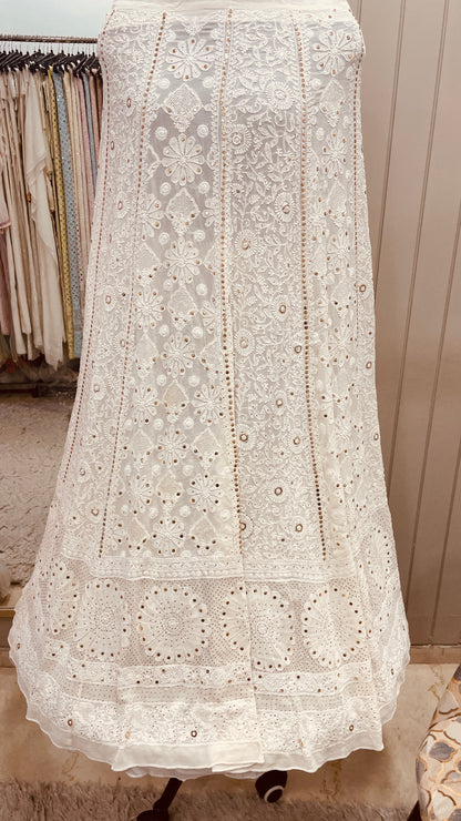 Pure Georgette Heavy Mukaish Ghera Off-White