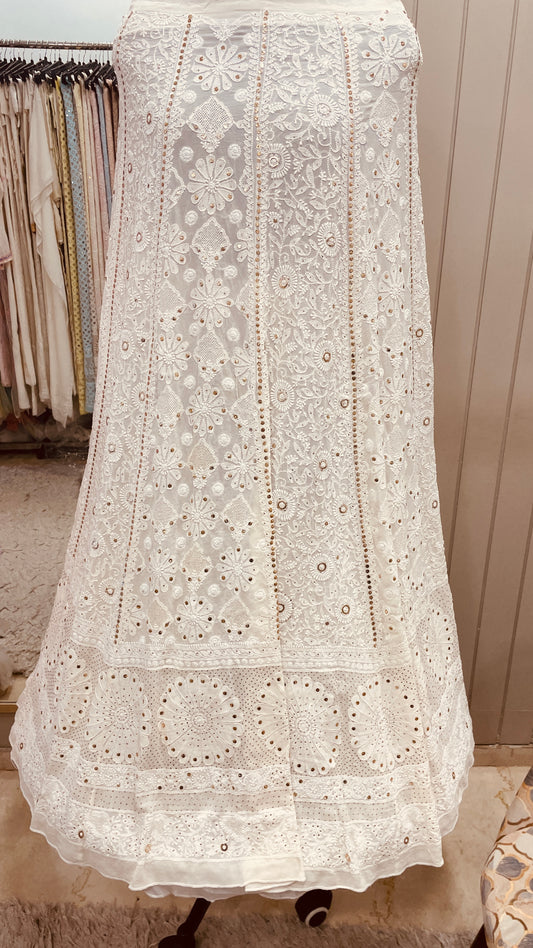 Pure Georgette Heavy Mukaish Ghera Off-White