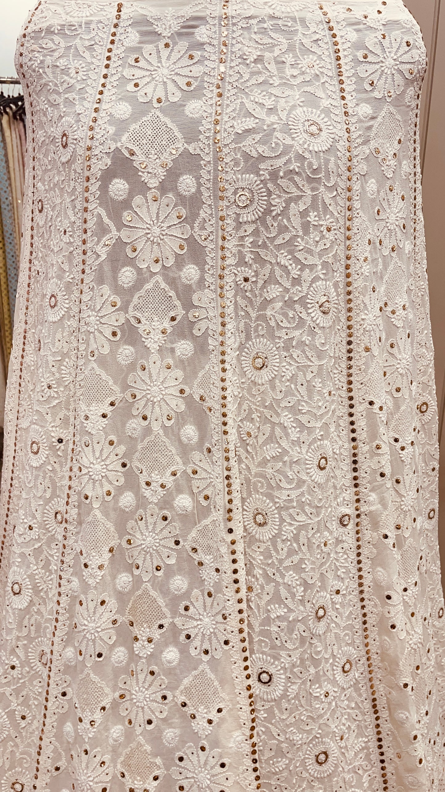 Pure Georgette Heavy Mukaish Ghera Off-White