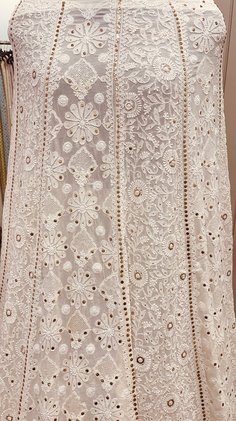 Pure Georgette Heavy Mukaish Ghera Off-White