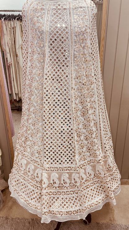 Pure Georgette Heavy Gota and Mirror Ghera Off-White