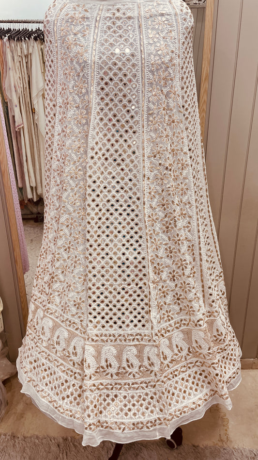 Pure Georgette Heavy Gota and Mirror Ghera Off-White