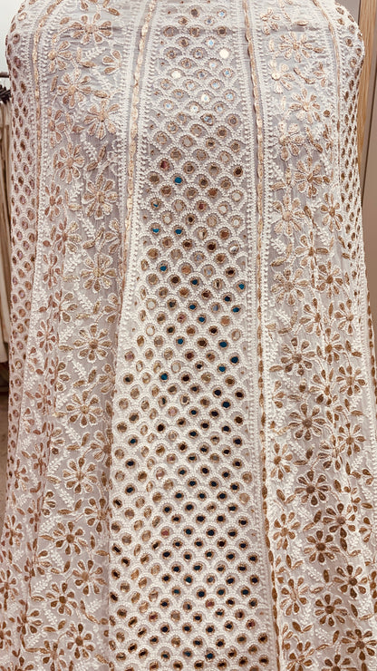 Pure Georgette Heavy Gota and Mirror Ghera Off-White