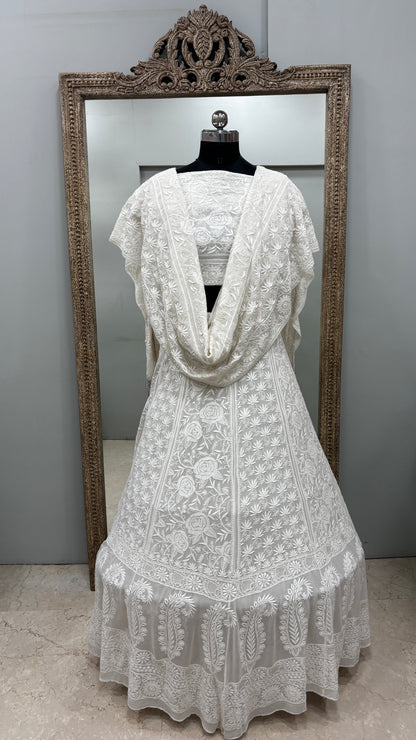 Pure Georgette Lehenga With Heavy Fine Chikan Work Off White 02