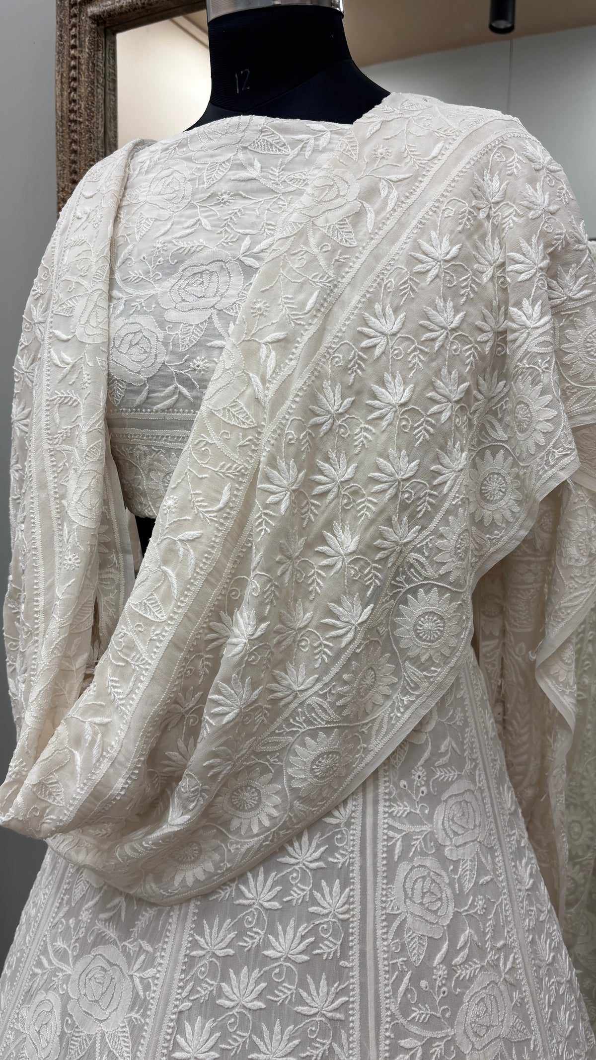 Pure Georgette Lehenga With Heavy Fine Chikan Work Off White 02