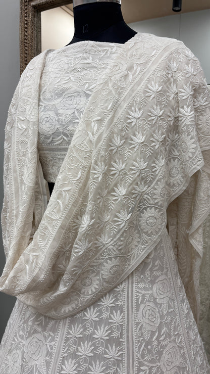 Pure Georgette Lehenga With Heavy Fine Chikan Work Off White 02