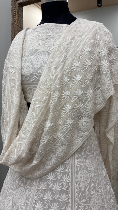 Pure Georgette Lehenga With Heavy Fine Chikan Work Off White 02