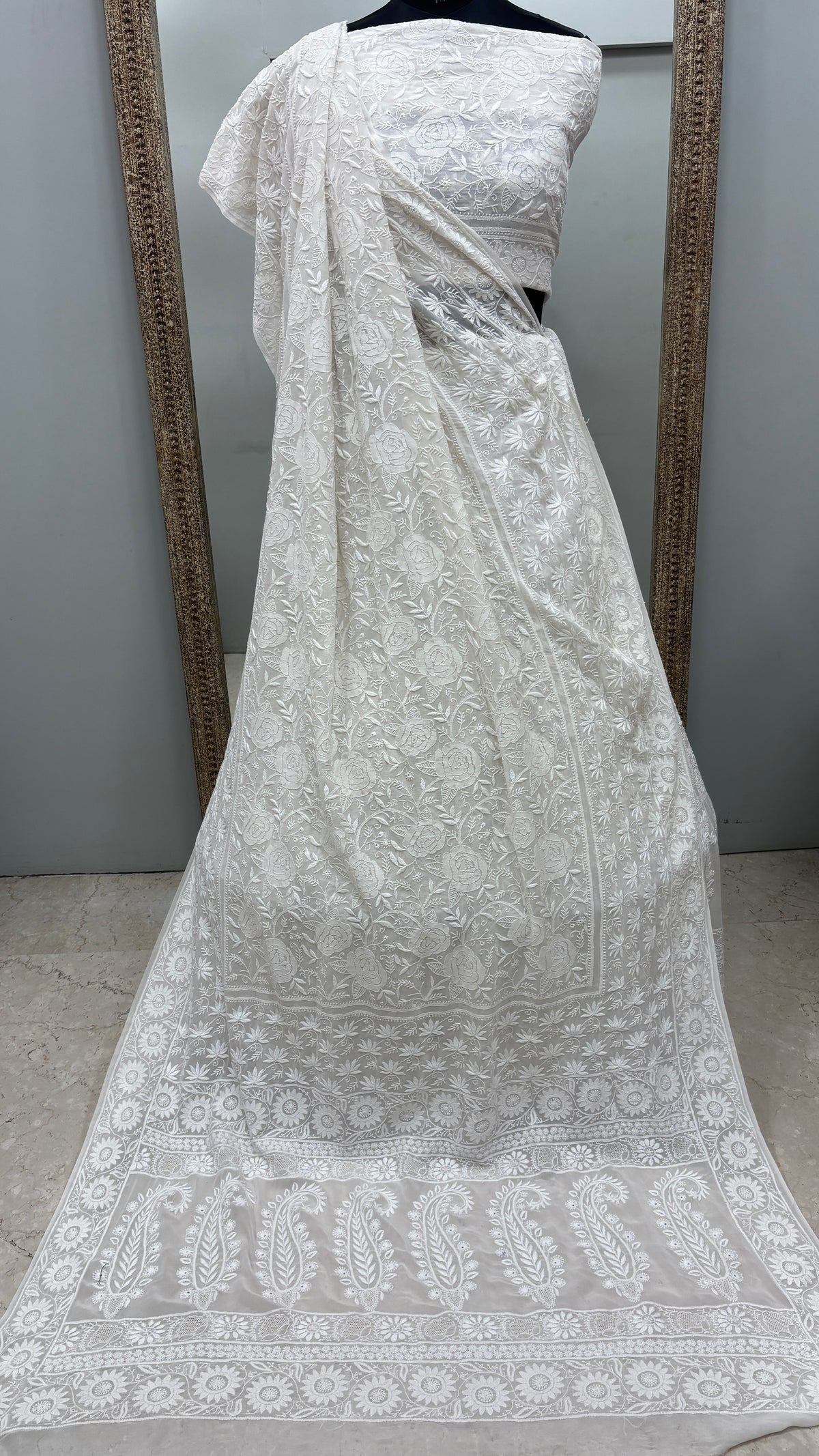Pure Georgette Lehenga With Heavy Fine Chikan Work Off White 02