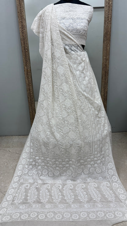 Pure Georgette Lehenga With Heavy Fine Chikan Work Off White 02